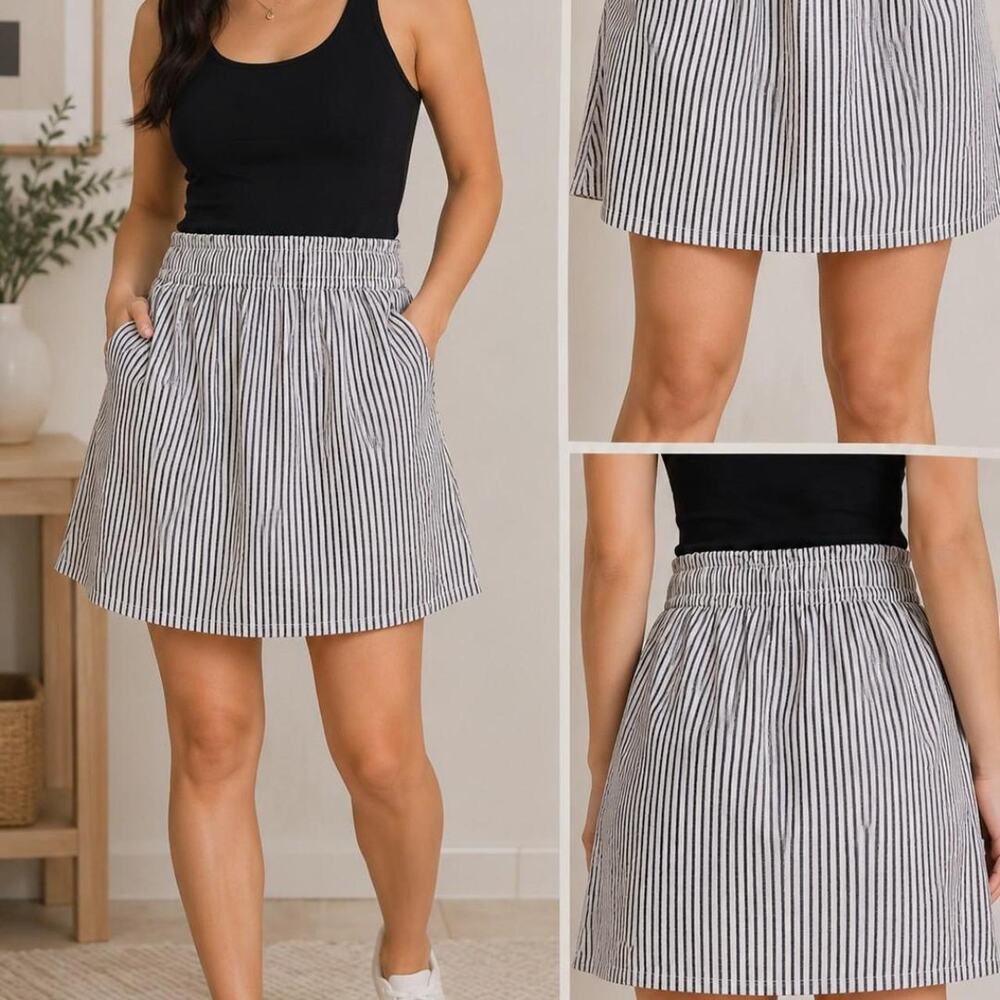 Lands’ End Striped Skirt with Pockets 🤍🖤